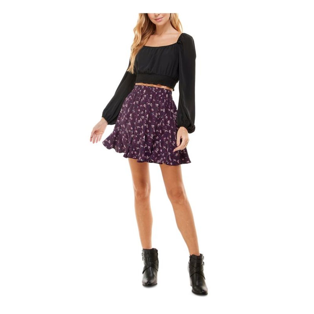 NWT CITY STUDIO Womens Crop Top Black Blouson Sleeve Party Juniors M